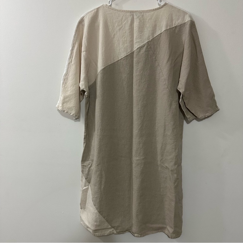 For Cynthia Linen Blend Dress Color Block  Neutrals Size Small White Cream‎ Tan - Picture 5 of 6